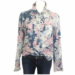 Guess Floral Denim Button Down Blouse EUC sz S